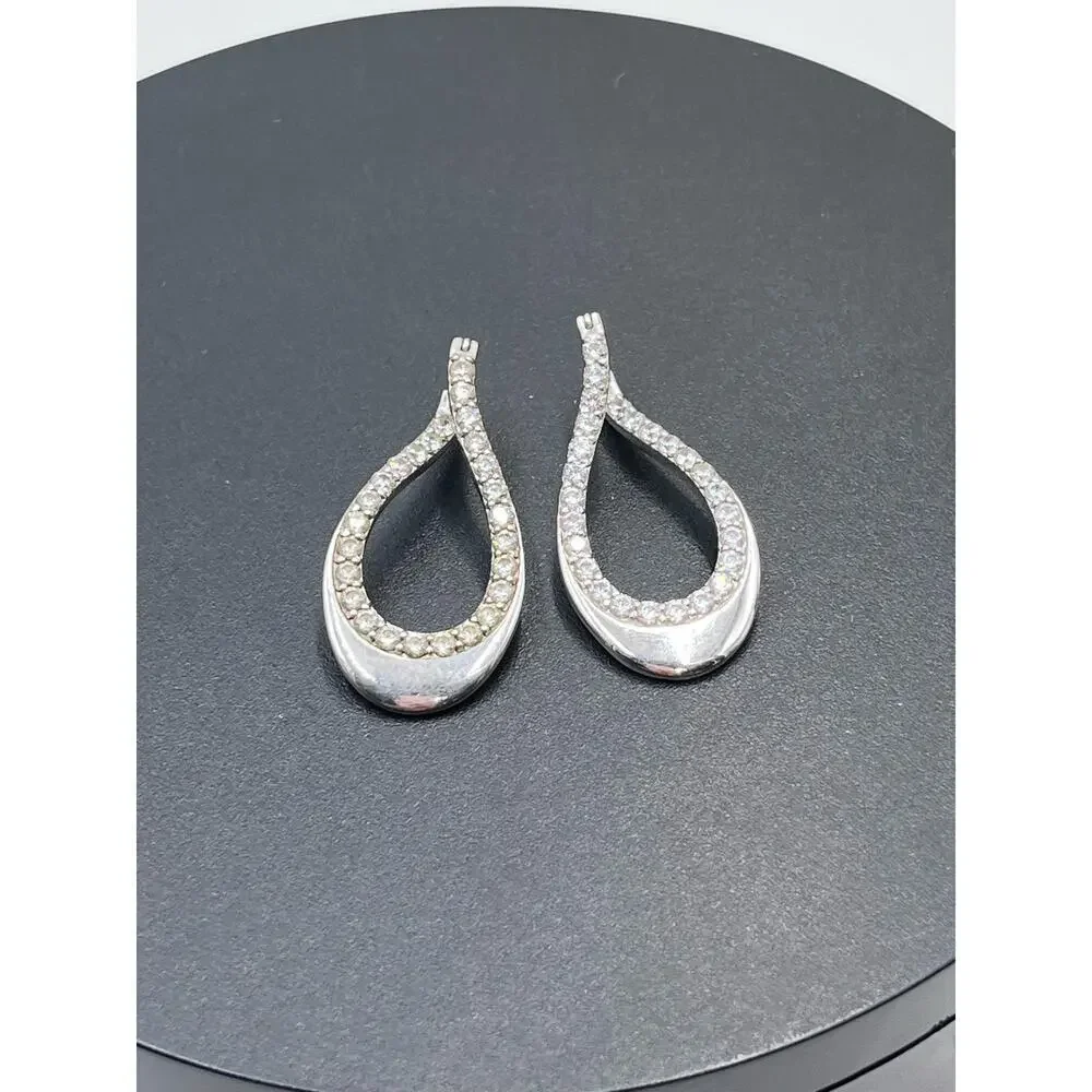 Vintage Designer CZ 925 Sterling Silver Twisted 3D Leverback‎ Dangle  Earrings